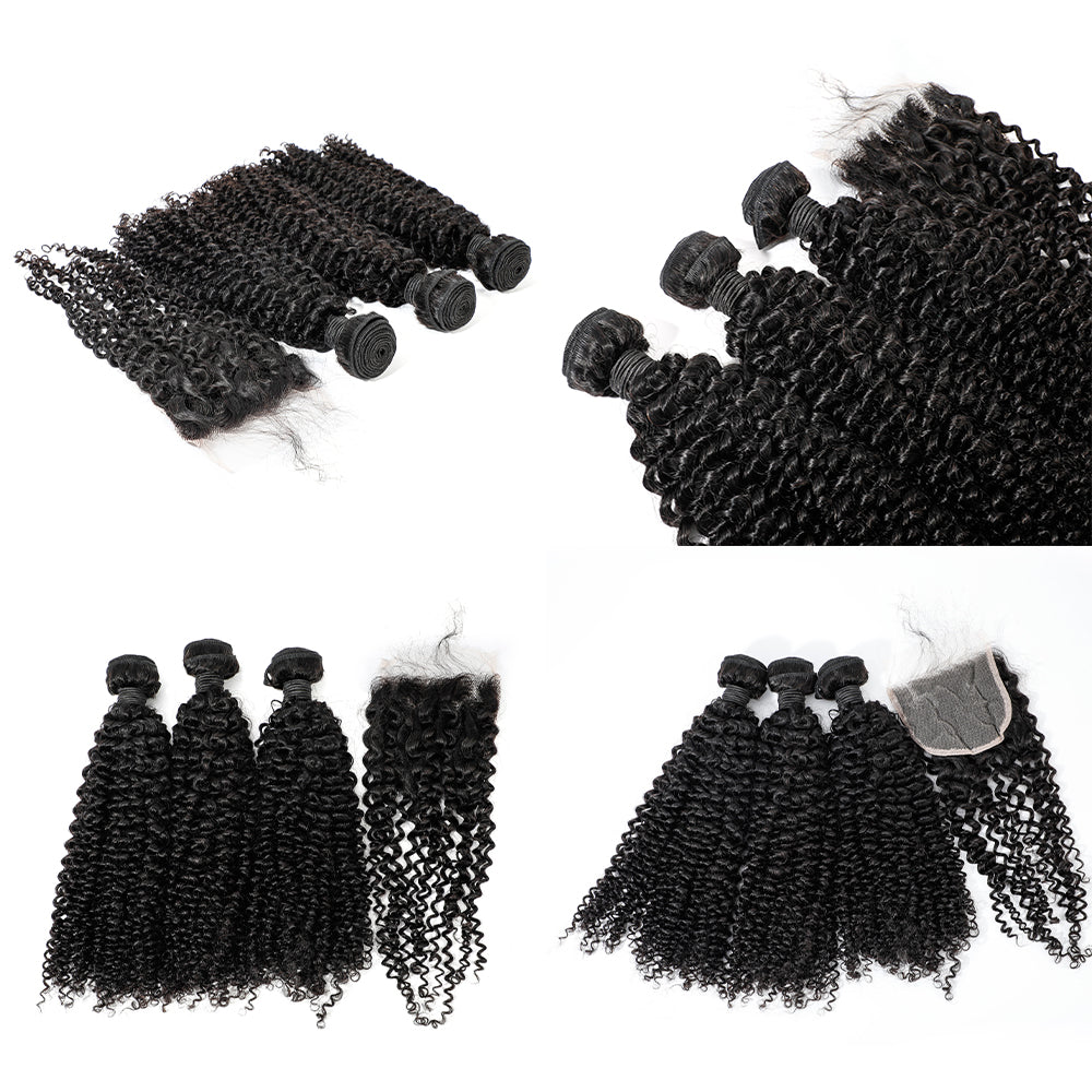 Hot Sale 100% Natural Raw Virgin Cambodian Kinky Curly Hair Bundles With Lace Closure