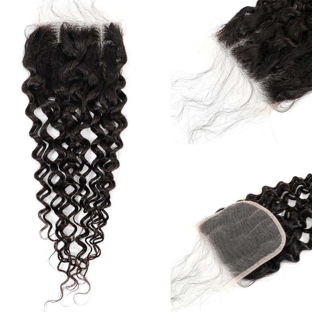 3 Bundles With Closure Brazilian Curly Virgin Human Hair Weave Bundles