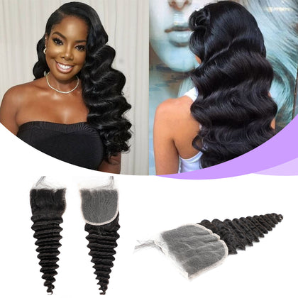 High Quality Virgin Raw Cambodian Deep Wave Human Hair 4x4 Lace Closure And 3 Bundles