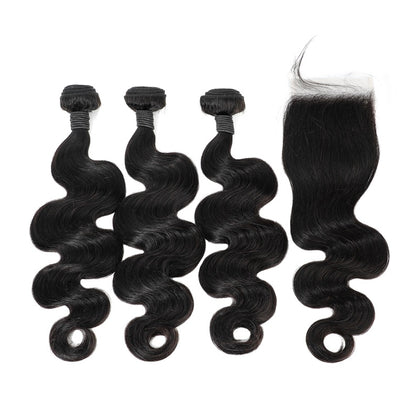 Just-hairextension Body Wave 3 Bundles with Lace Closure Free Part