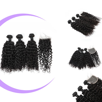 100% Human Hair Bundles Vigin Cuticle Aligned Curly Hair With Lace Closure