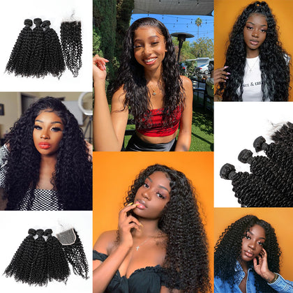 Peruvian Kinky Curly Weave  3 Bundles And Lace Frontal 13x4 Hair