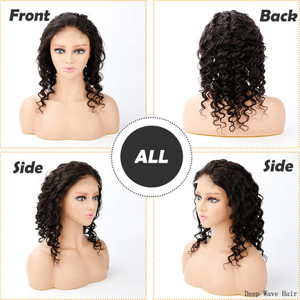 Natural Raw Unprocessed Virgin Deep Wave Hair Swiss Lace Front Wigs