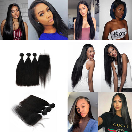 Best Selling Unprocessed Virgin Human Hair Closure Cuticle Aligned 3Bundles Straight Hair