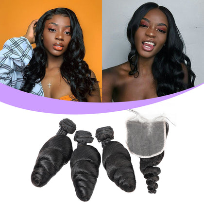 Wholesale Unprocessed Virgin Loose Wave Human Hair 3 Bundles With Closure